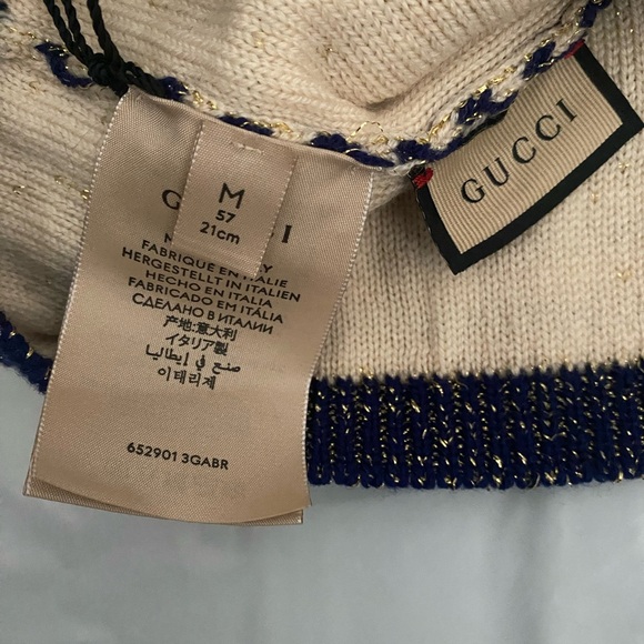 NWT Authentic Gucci Wool Hat Blue Crème Gold Size Med With Dust Bag - Picture 4 of 7